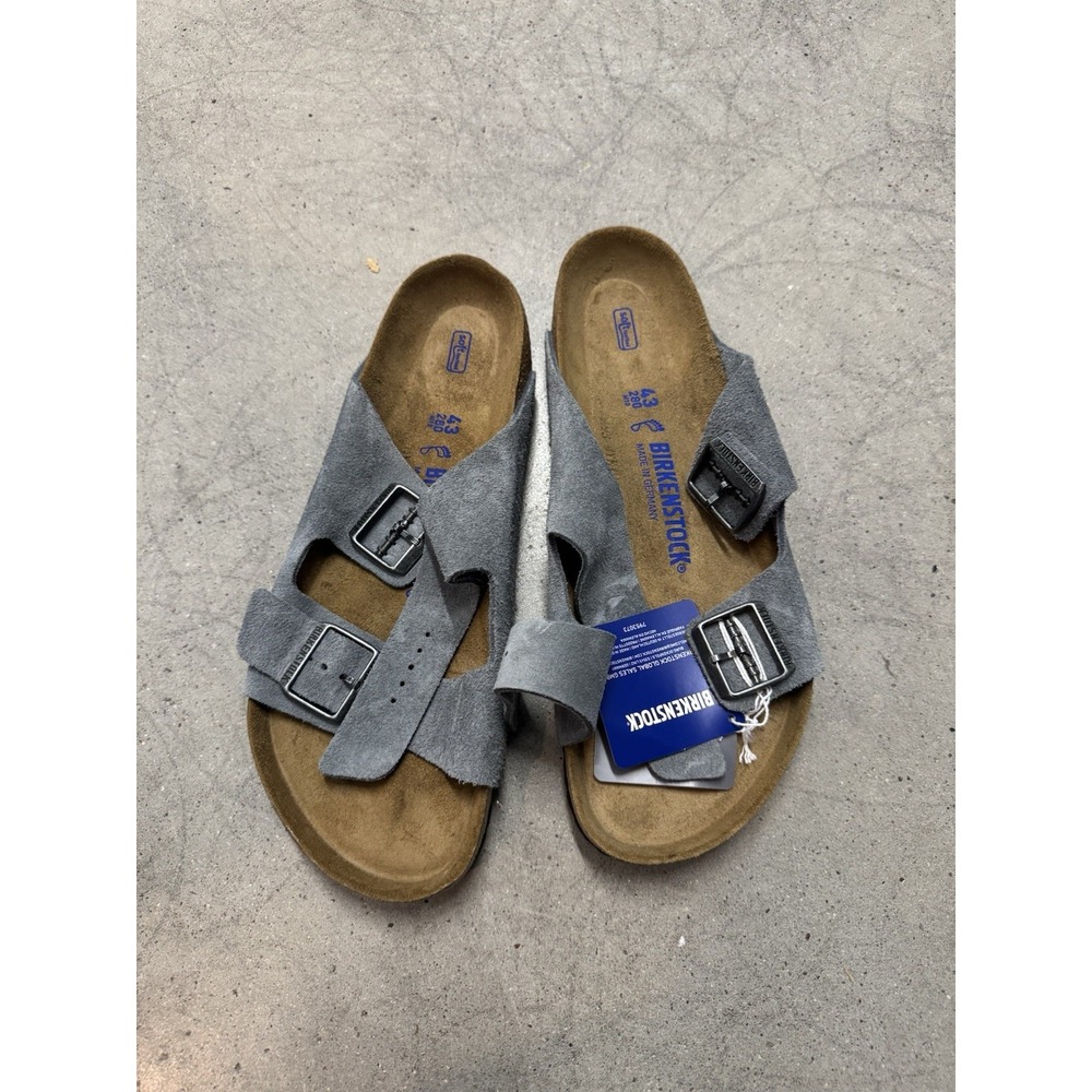 Birkenstock Arizona Blue Suede Leather Soft Footbed Sandals Buckle Men's 43